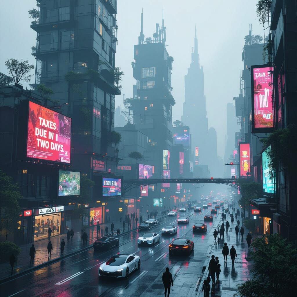 Dystopian Cityscape with Advanced Architecture and Neon Ligh...