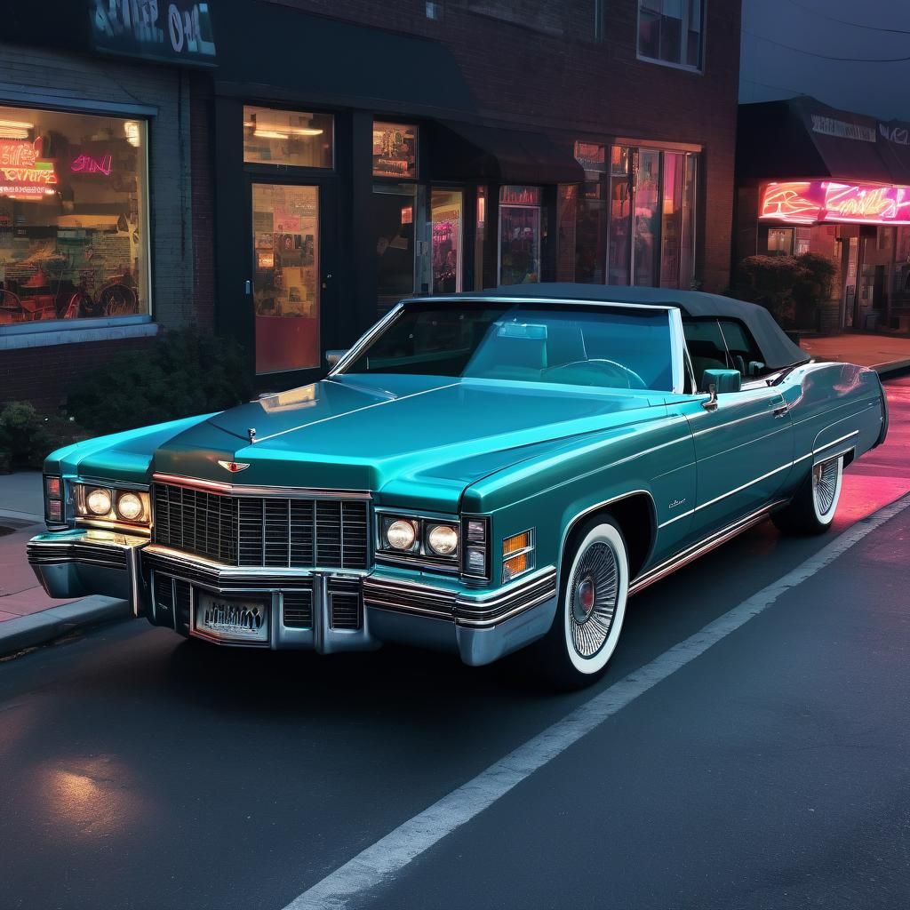 Custom Cadillac Convertible in Synthwave Neon Style