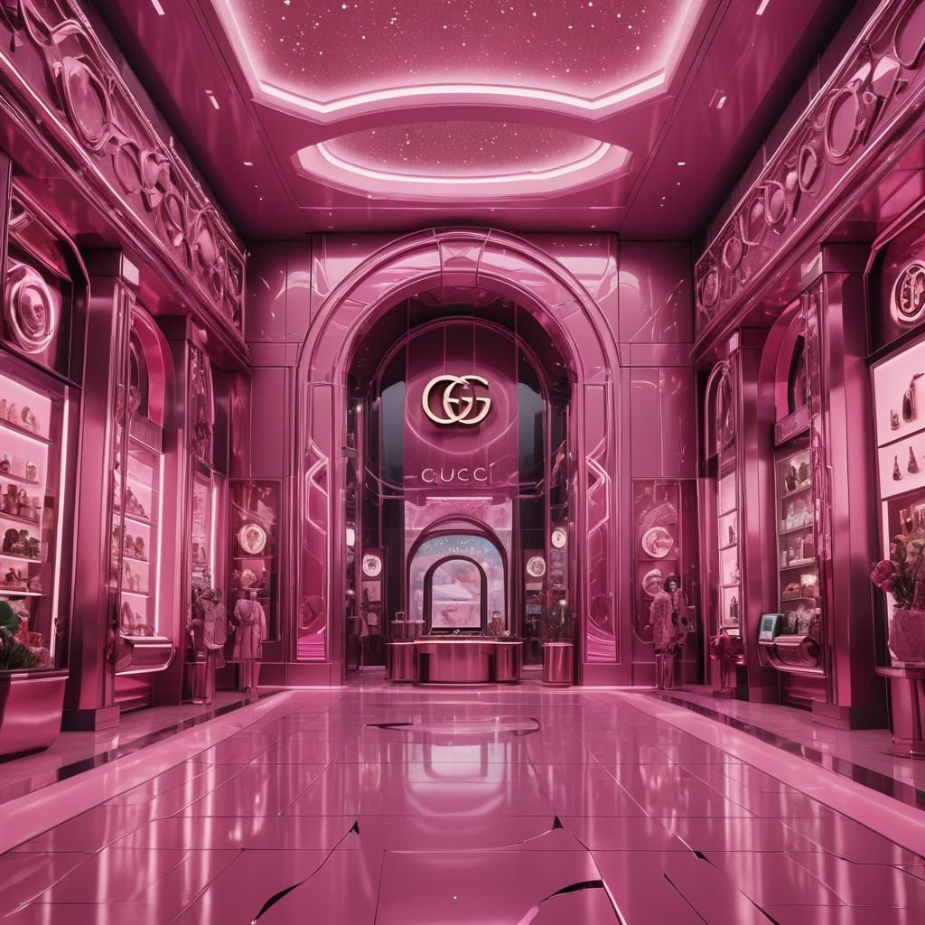 Futuristic Pink Gucci Boutique in Detailed Matte Painting