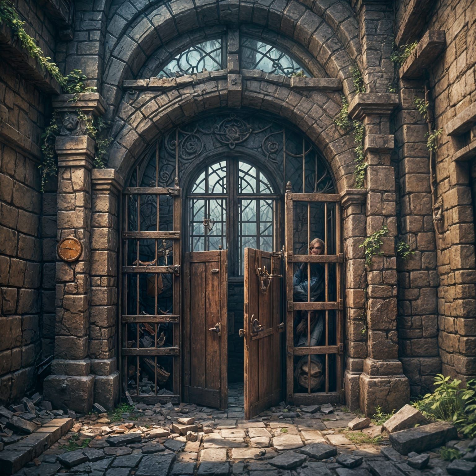 Forgotten Prisoner in Tower Cell: Detailed Matte Painting