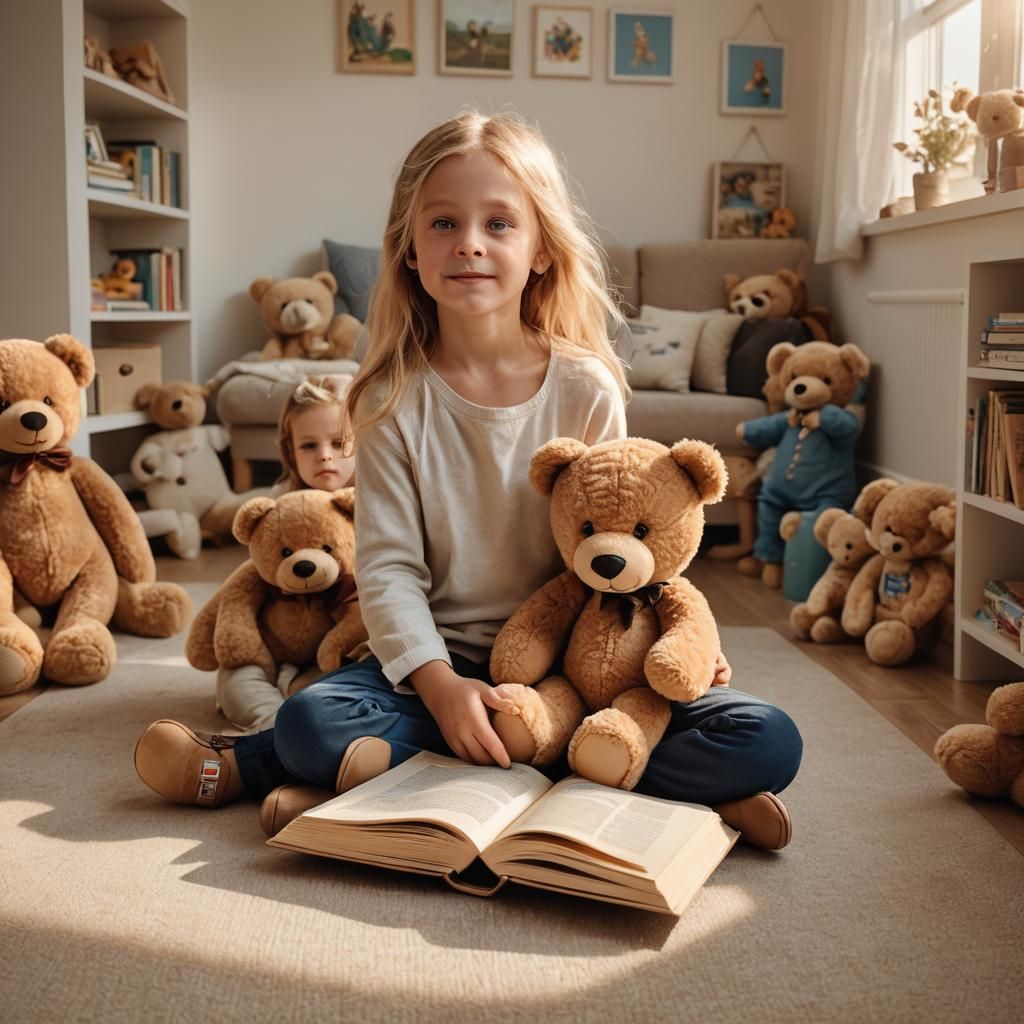 Blond Toddlers Reading in Golden Hour, Detailed Painting