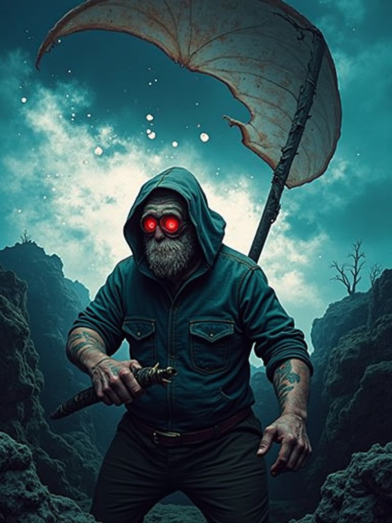 Ruthless Ocean Horror Invader in Vibrant Moebius Collage Sty...