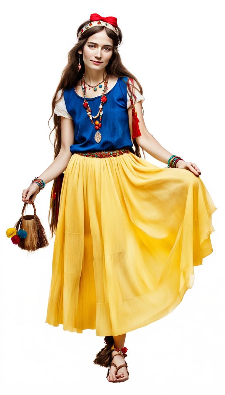 Snow White Portrait in Hippie Style, Aged Photo