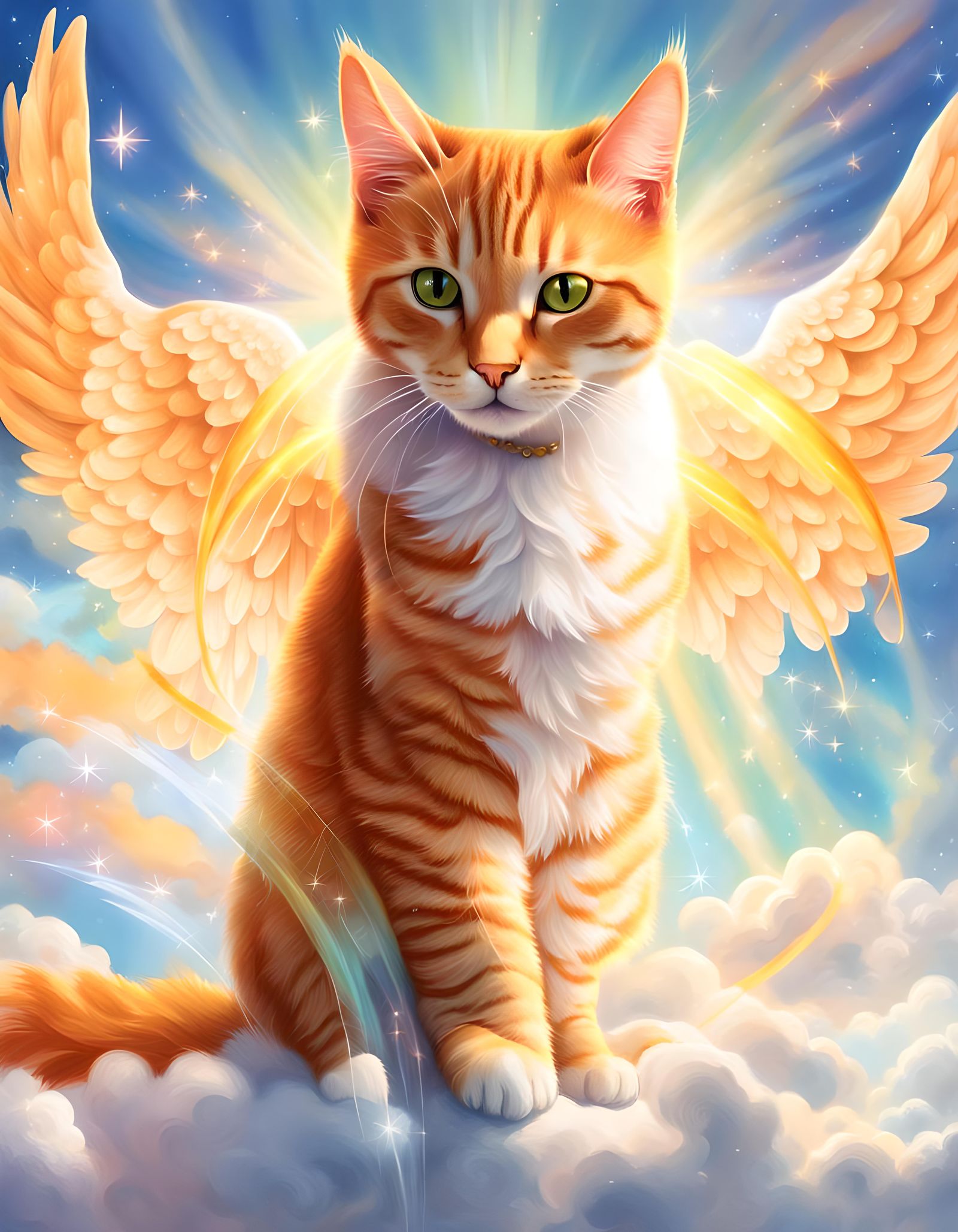 Orange Cat with Angel Wings in Heaven