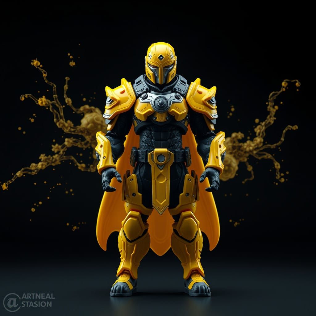 Vibrant Yellow Action Figure in Armor, Detailed Fantasy Art