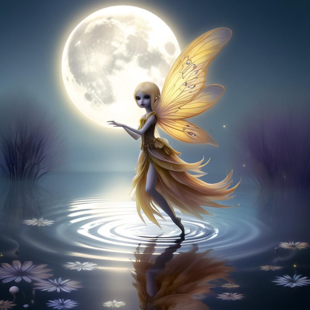Bioluminescent Fairy Dances on Moonlit Pond