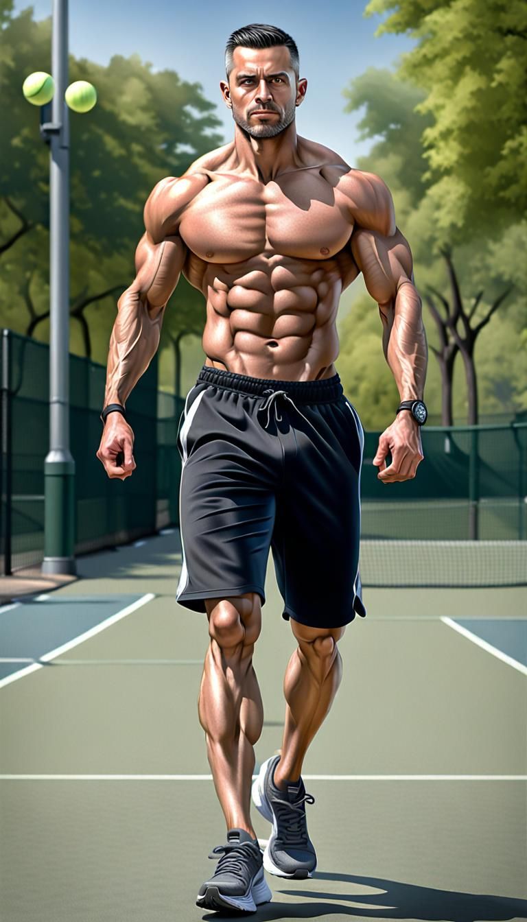 Muscular Man Jogging in Park: Photorealistic HDR