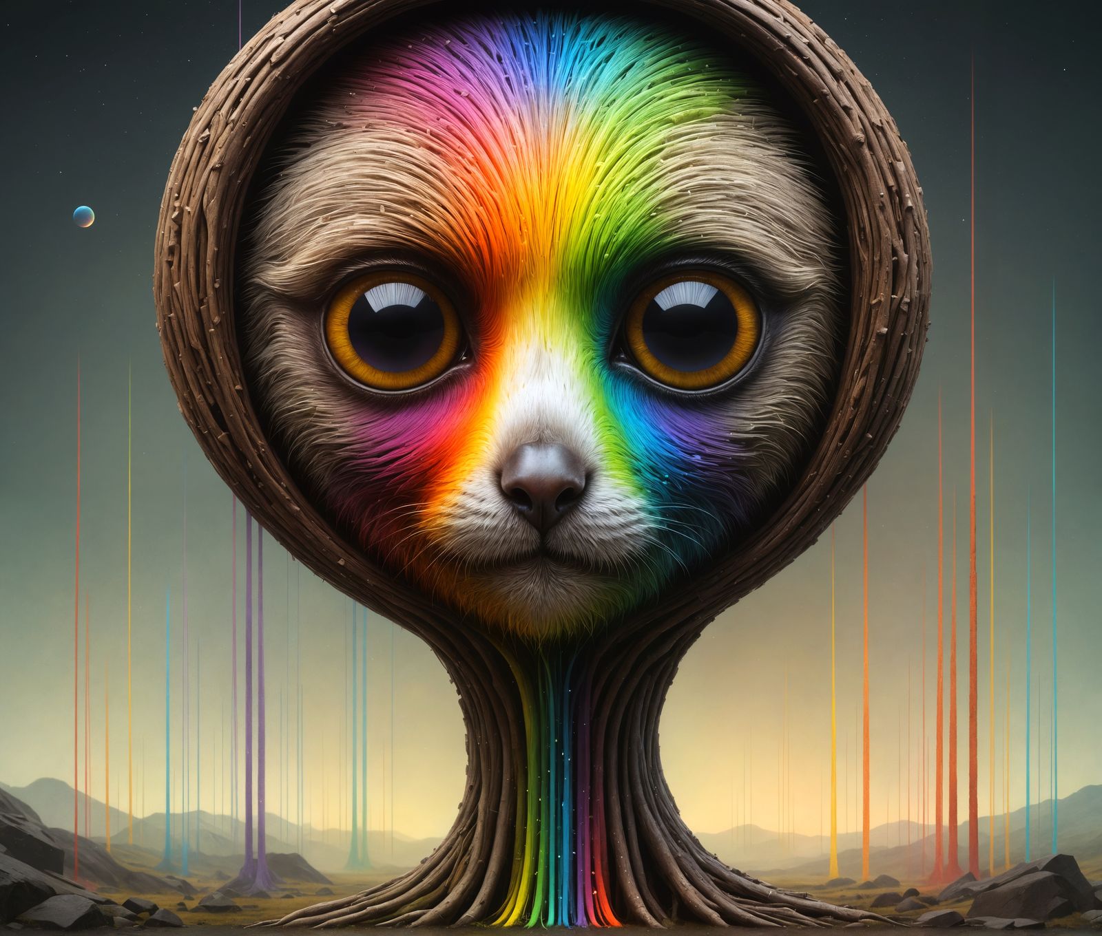 Slow Loris in Spectral Colors, Mixed Media Art