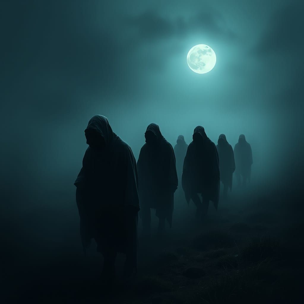 Ethereal Figures Wander in Midnight Hush