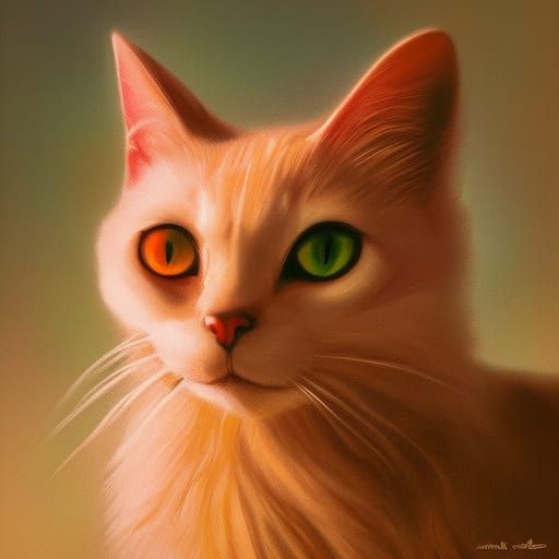 Sunset Cat Concept Art in Orange and Teal