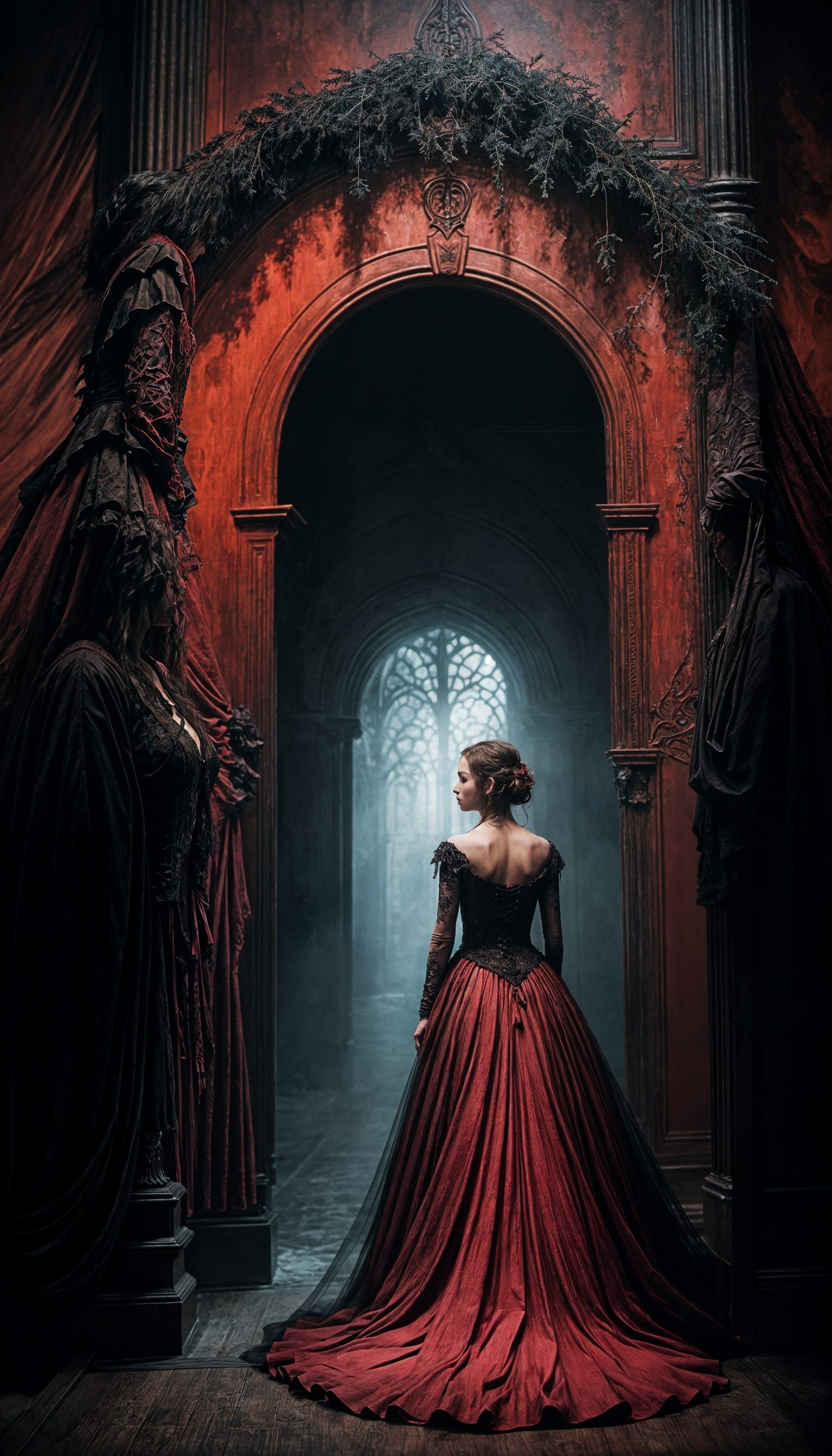 Gothic Wedding Gown Unveiled in Cinematic Darkness