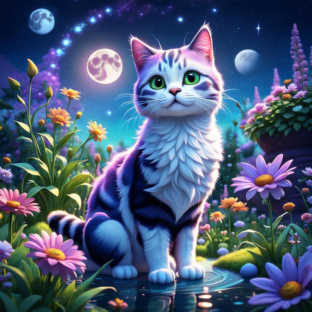Cute Fantasy Cat in a Secret Garden