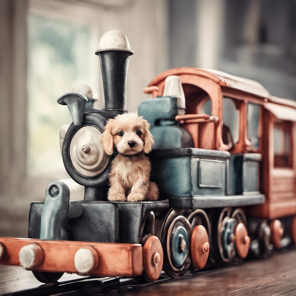 Watercolor Clipart: Stuffed Puppy Driving a Train