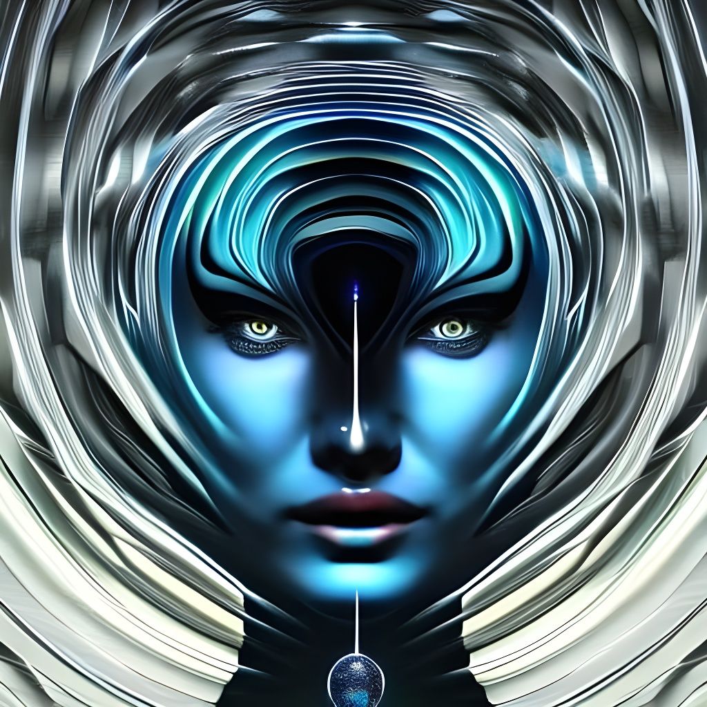 Luminescent Androgynous Portrait with Spiral, in Mixed Media...