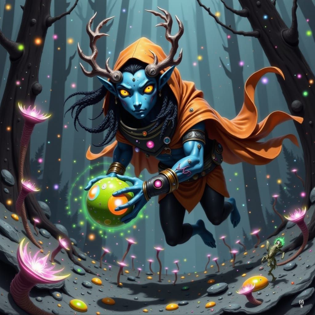 Firbolg Druid's Escape: Hypermaximalist Dark Fantasy Illustr...