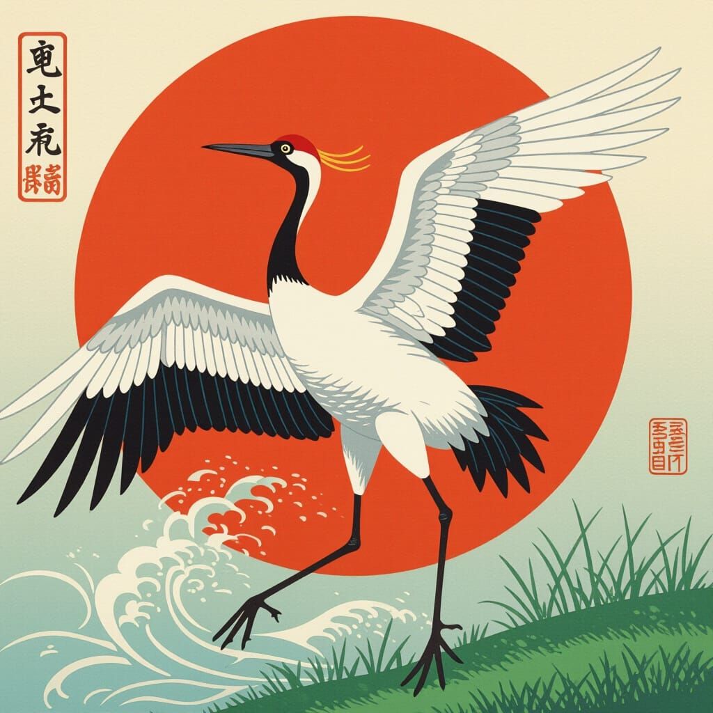 Elegant Japanese Crane in Flight