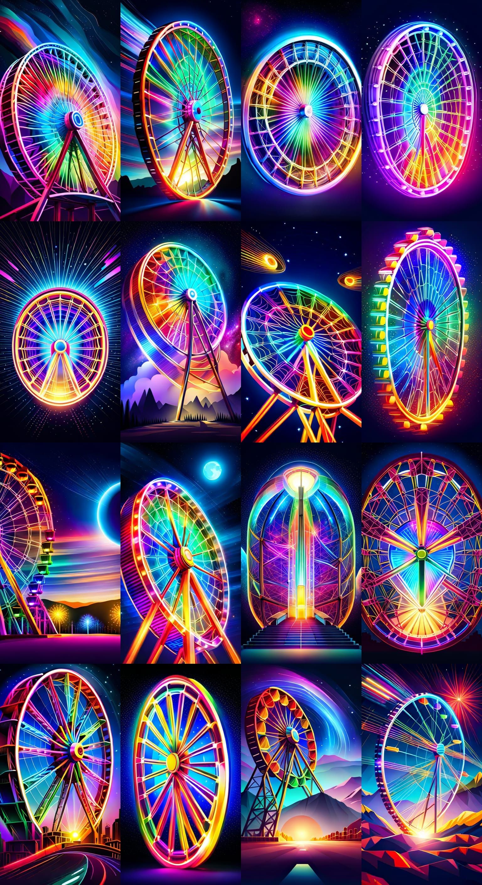 Ferris Wheel in Starry Space: Glitchcore Style