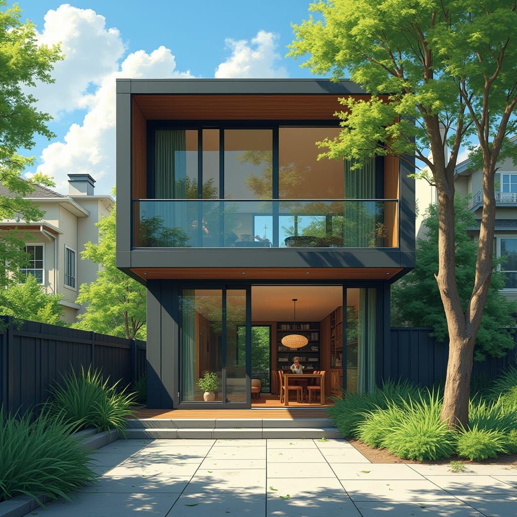 Modern Building Facade Reflecting Nature in Hyperrealism