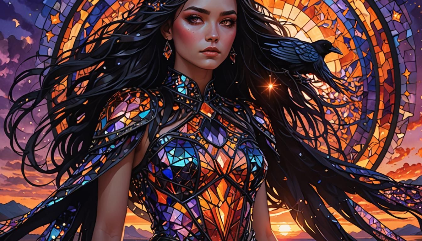 Girl with Crystal Hair in Sunset, Fashion Photography