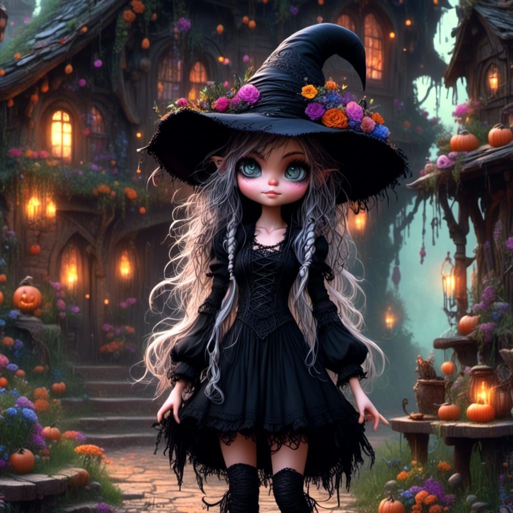 Whimsical Witch Sprite in Magical Village