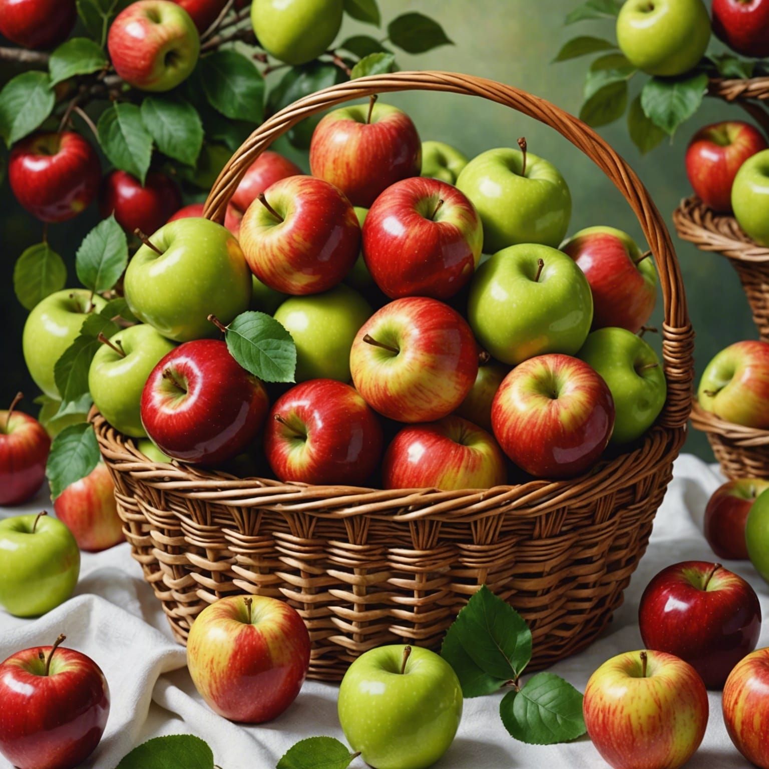 Basket of Colorful Apples, Photorealistic Detail