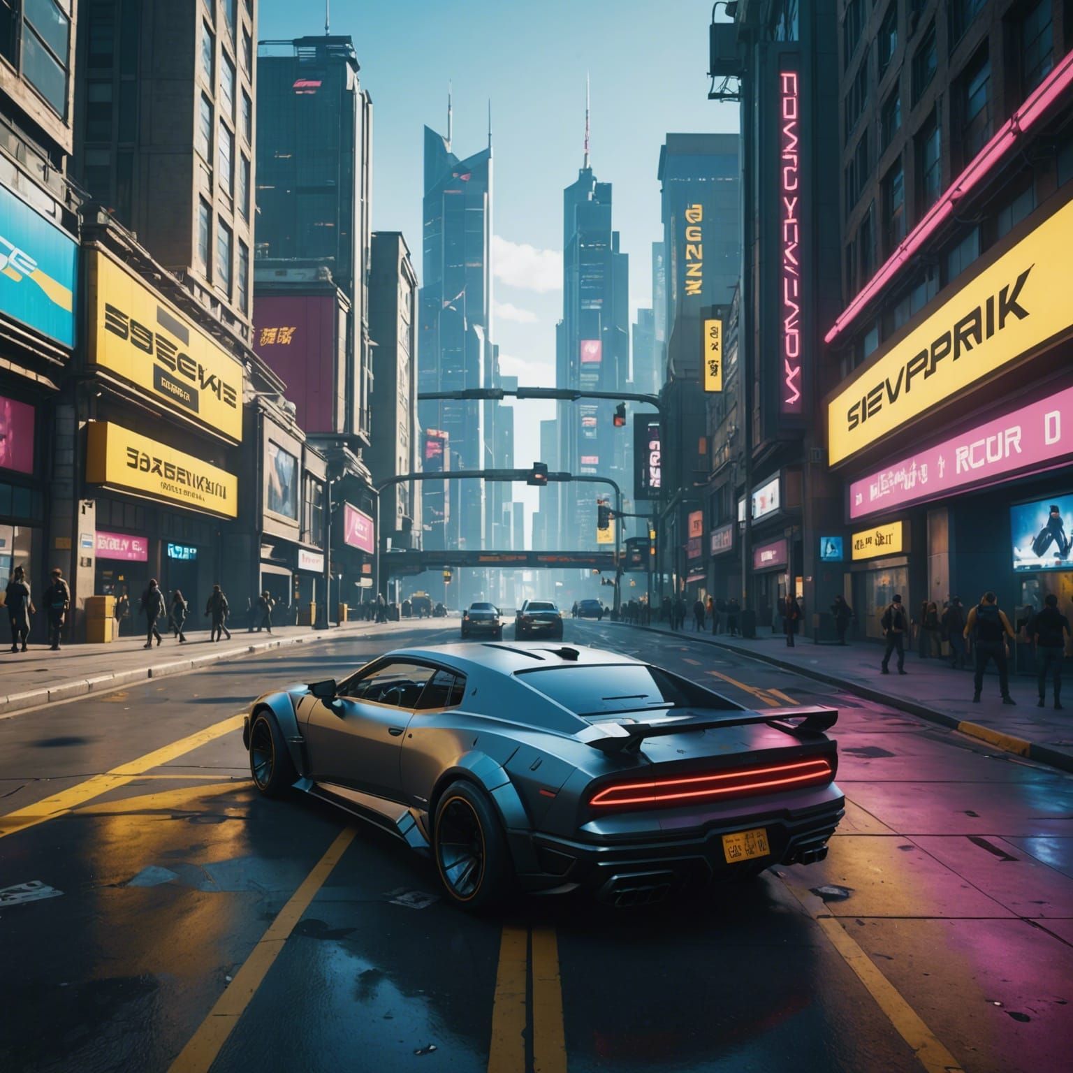 Cyberpunk 2077 Night City's Meridian Square in Daylight