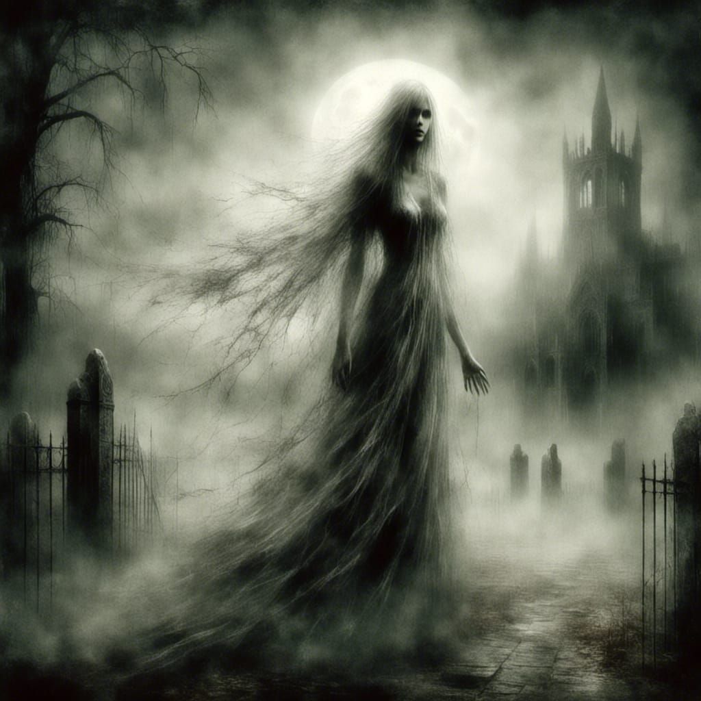 Ghostly Spirit Haunting Graveyard by Mystic Flame