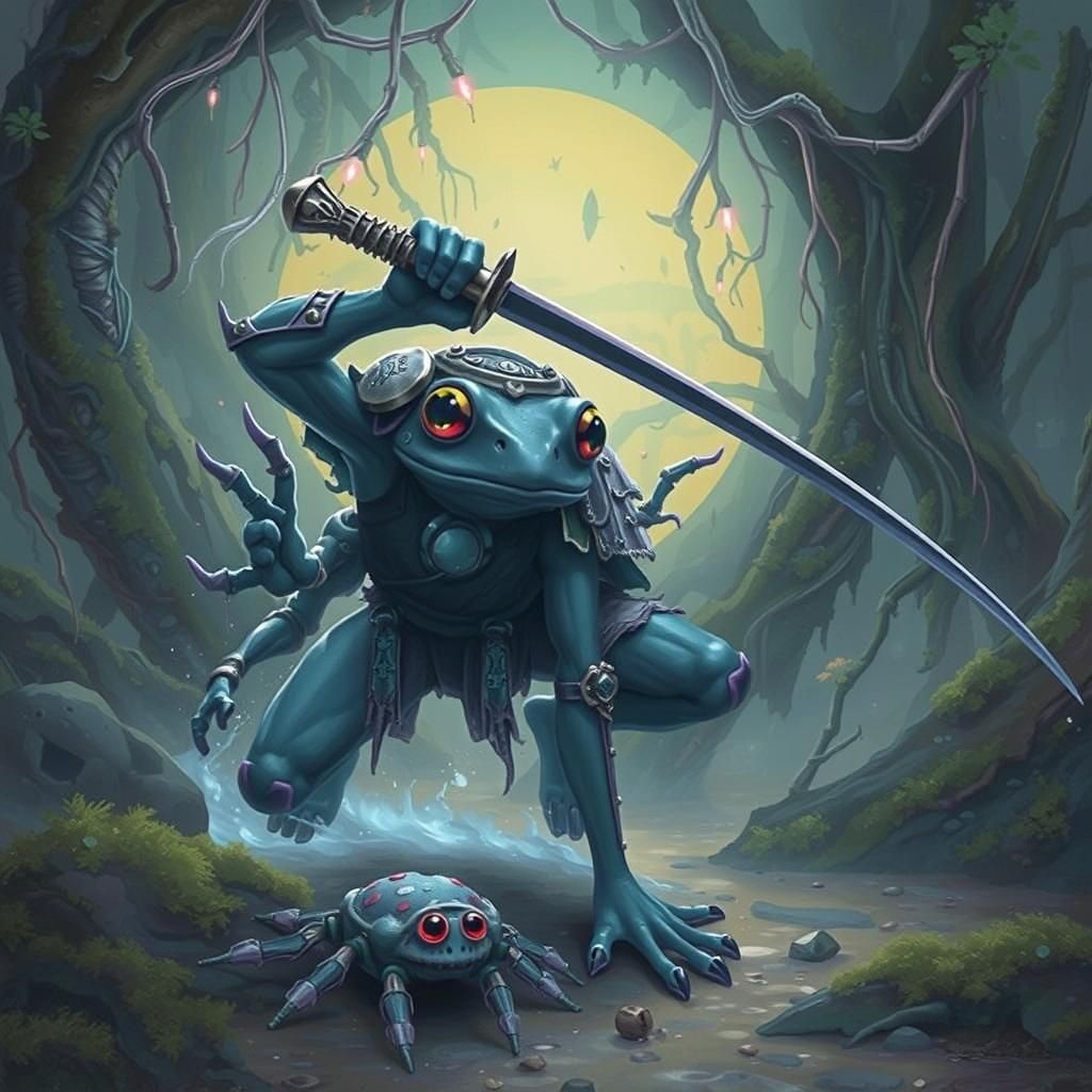 Samurai Frog in Bioluminescent Jungle