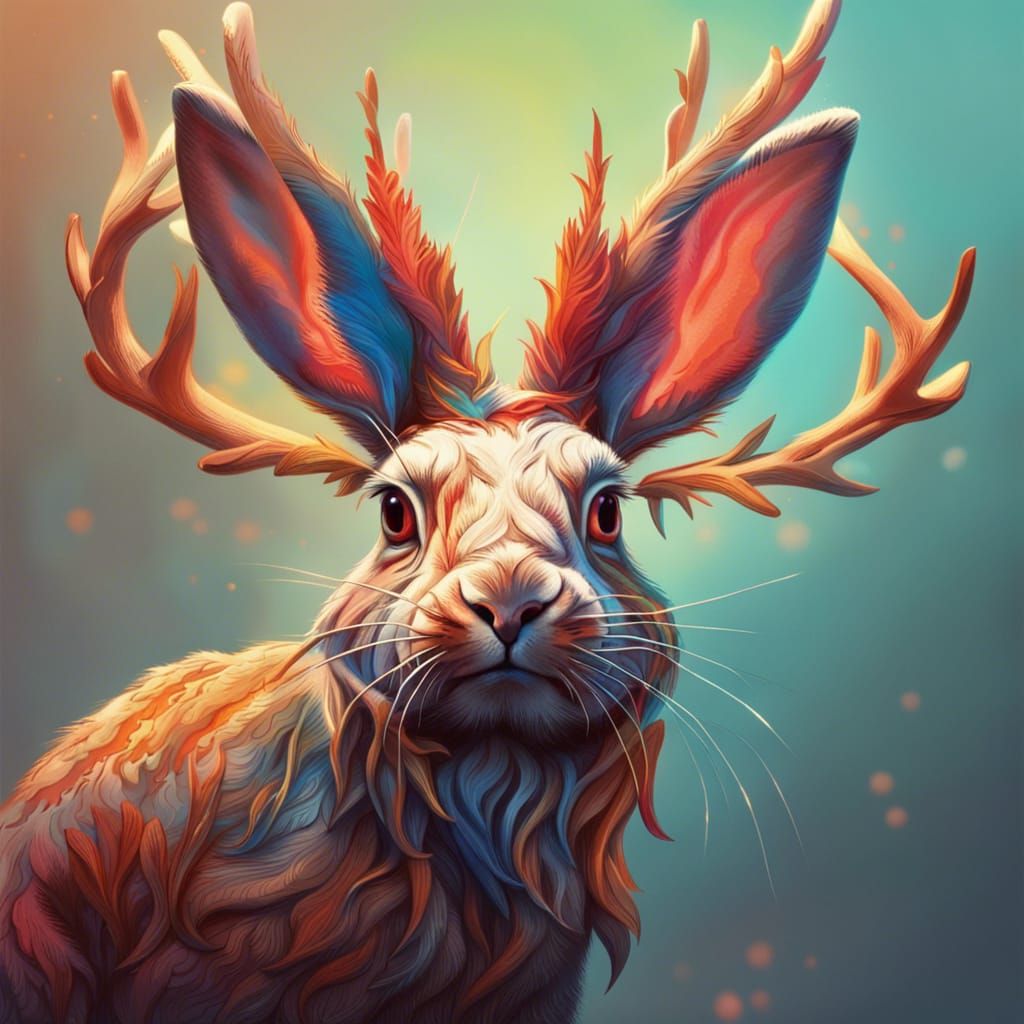 Hyperrealistic Jackalope with Antlers in Splash Art Style