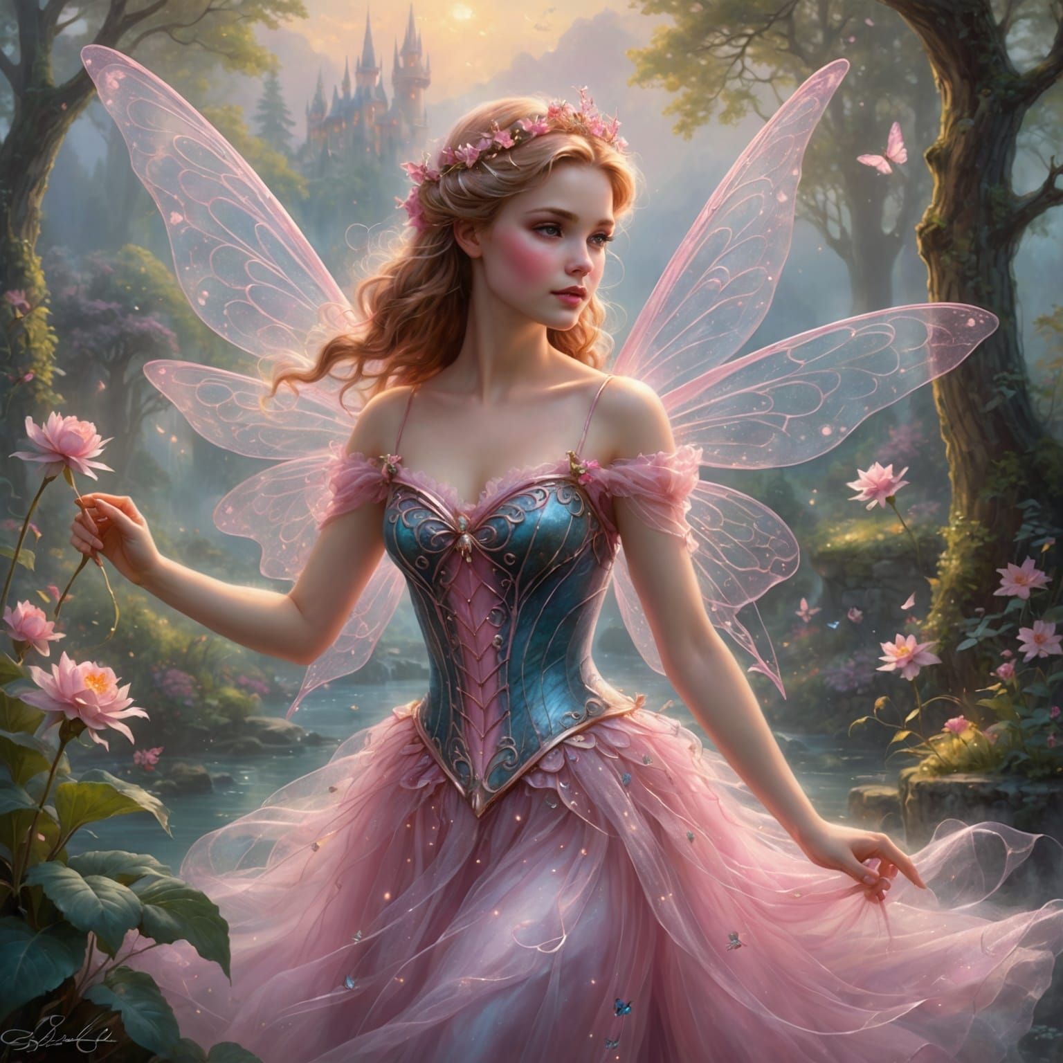 Pink Fairy's Magic: An Ethereal Fantasy Scene