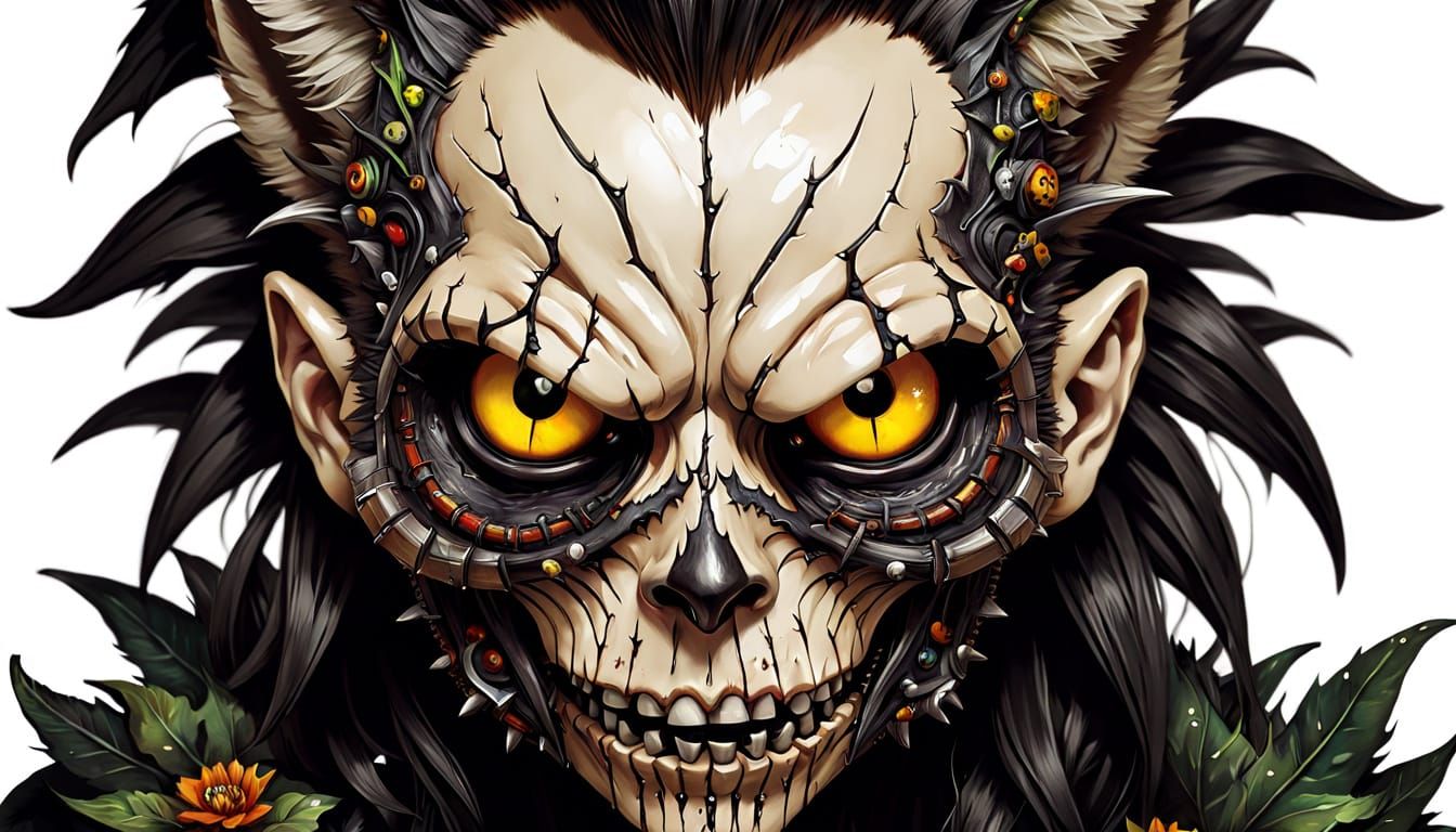 Surreal Punk-Goth Hybrid Mask in Vibrant Watercolor