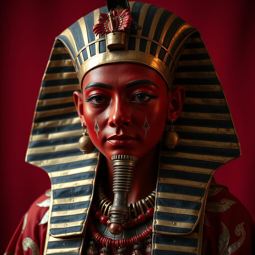 Tutankhamun, Harlequin, and Geisha in Red