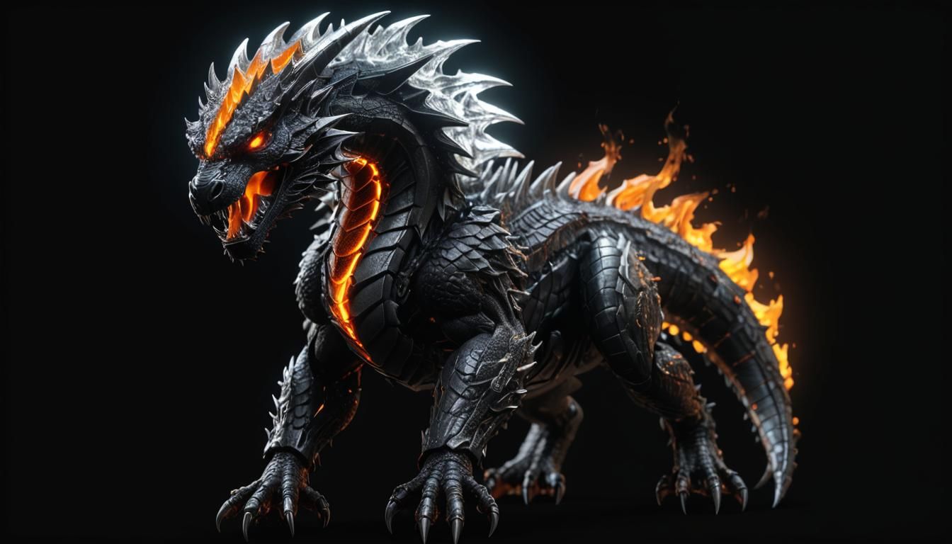 Radiant Black Cobra in Lava as 3D Epic Videogame Art