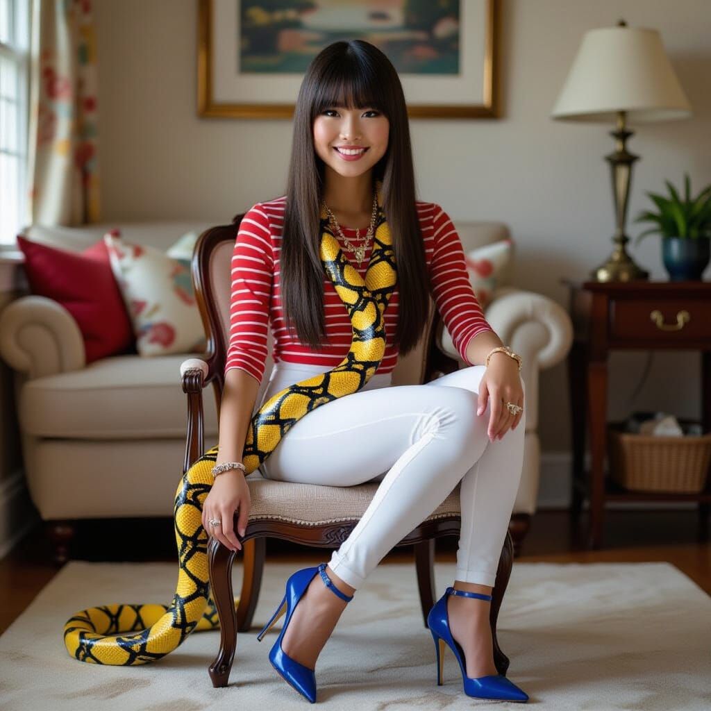 Teenage Girl Poses with Yellow Python in Fashion Photo