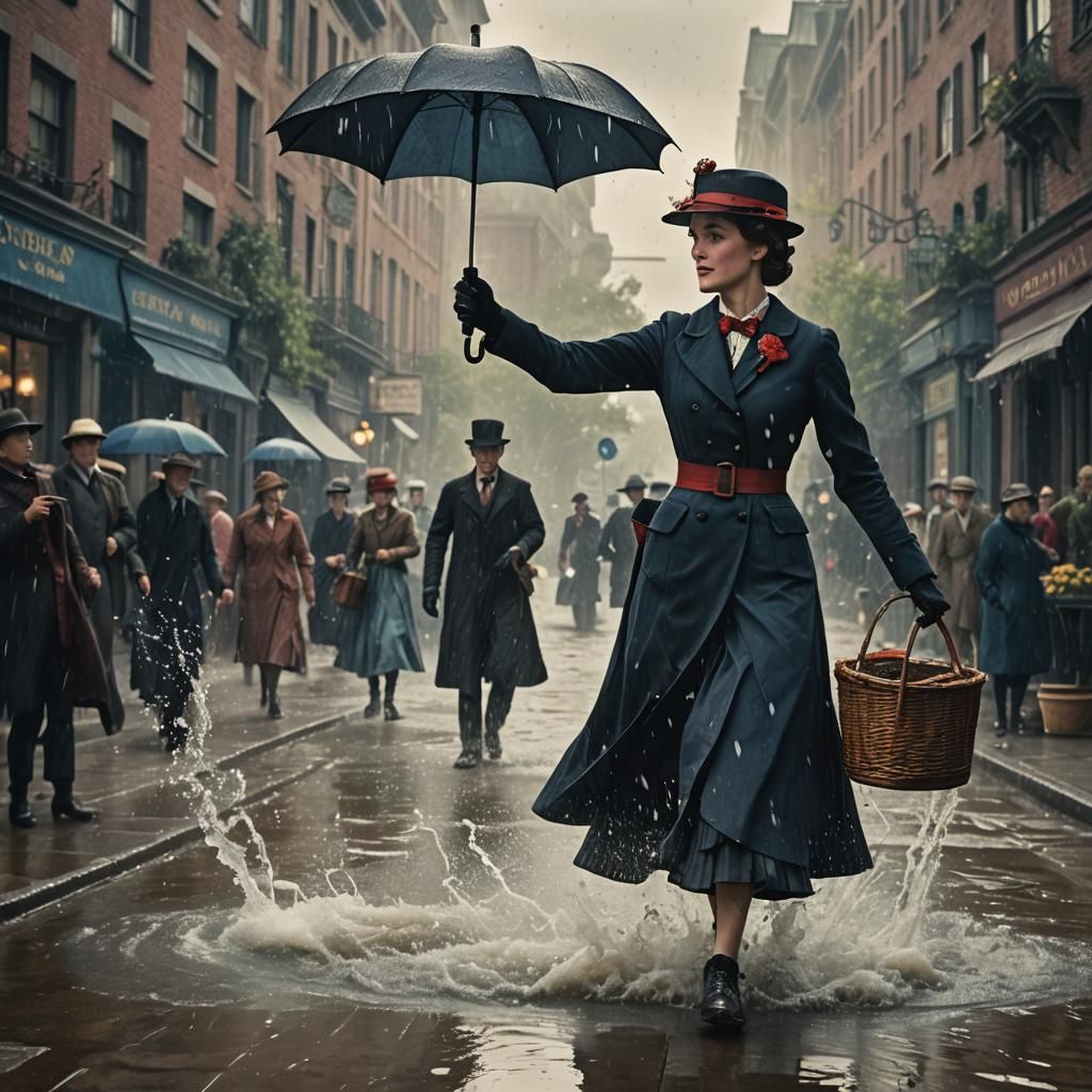 Mary Poppins as Waterbender: Cinematic Film Still