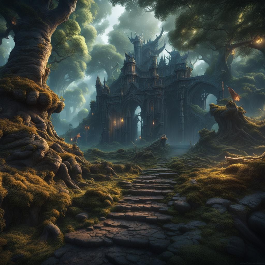 Fantastical Forbidden Forest in Detailed Matte Painting