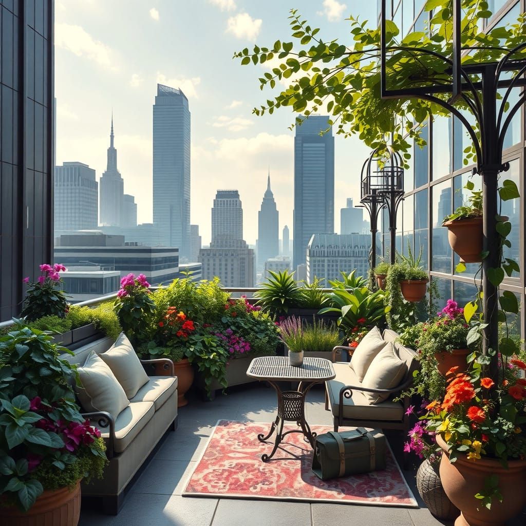 Serene Urban Oasis Amidst Glass Skyscrapers