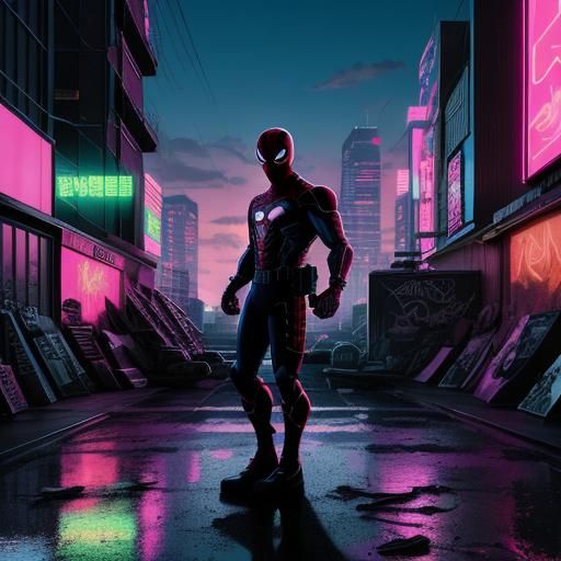 Spider-Man in Pink Military Style, Manga Art