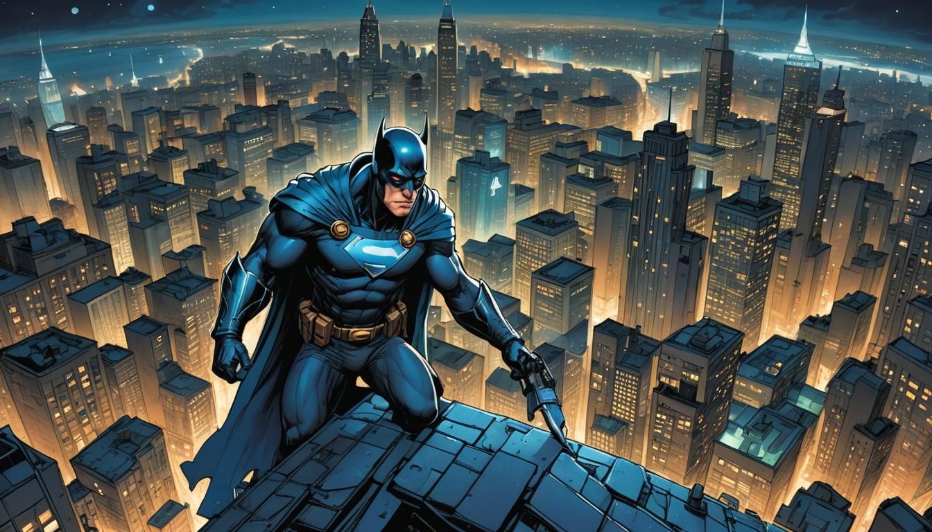 Blue Caped Hero in Comic Book Art Style