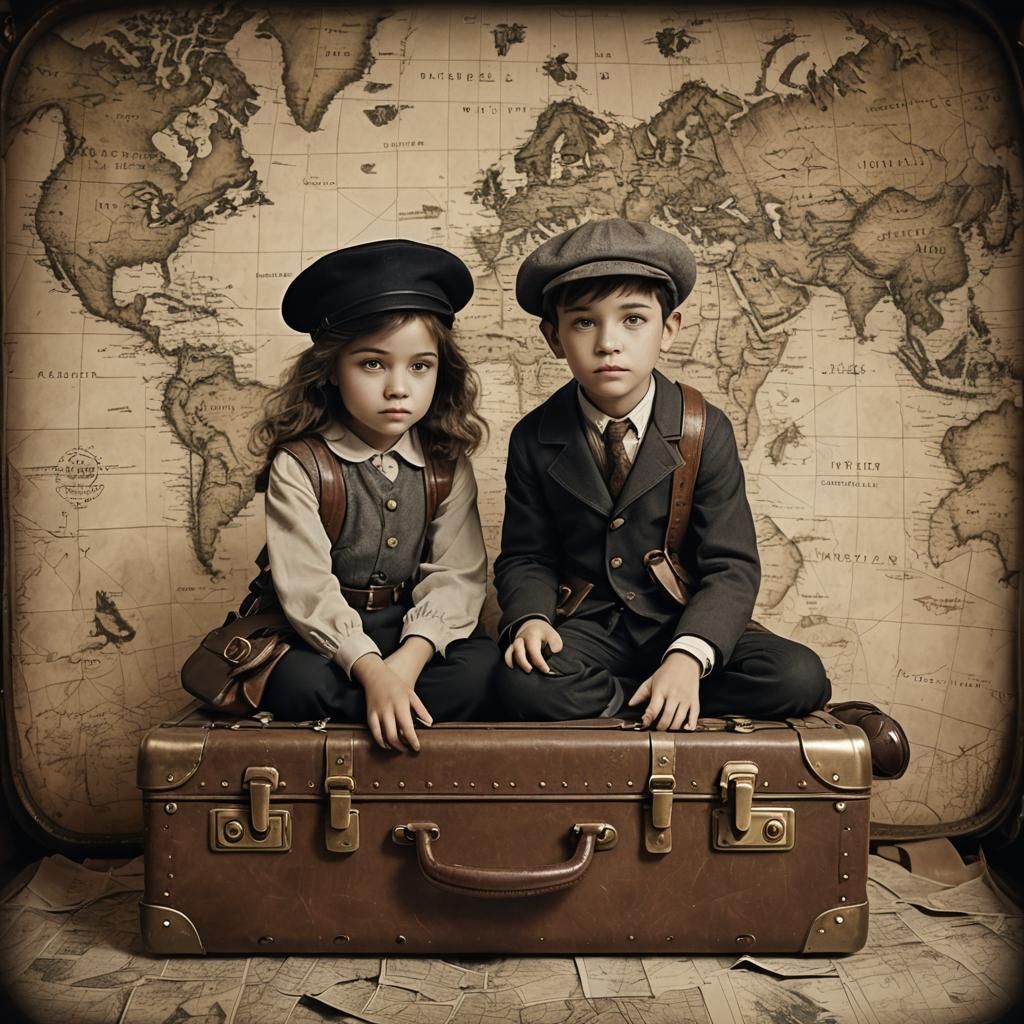 Children Play Inside a Vintage Suitcase: Matte Painting