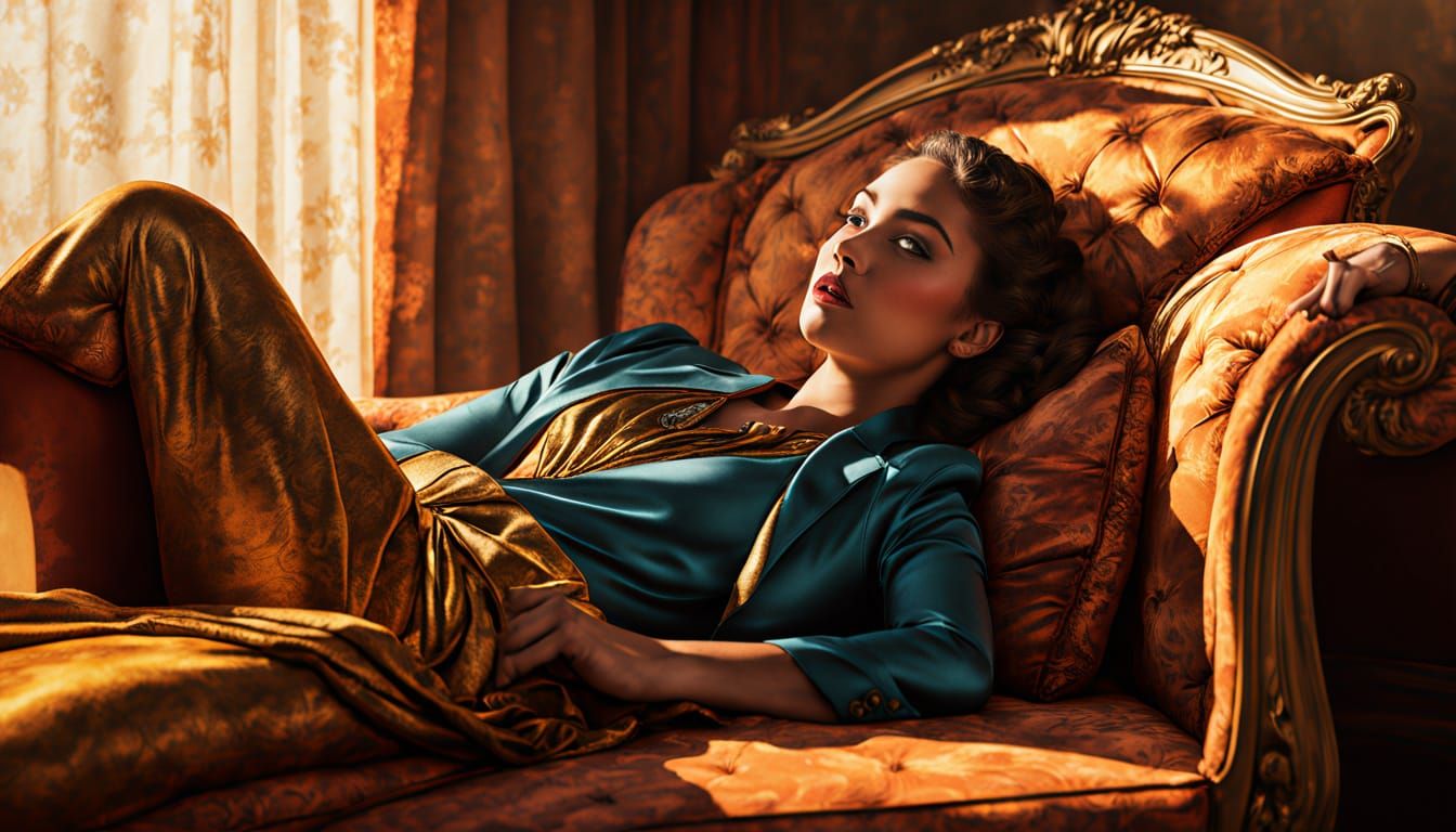 Performer on Chaise Lounge in Comic Book Style