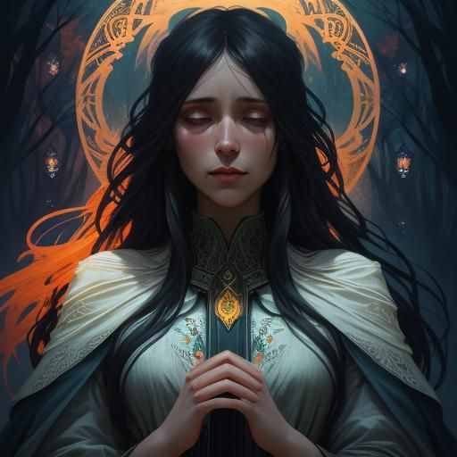 Crying Hero in Eerie Forest, Dark Fantasy Art