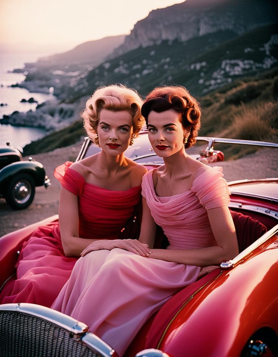 1959 Monte Carlo Rally: Women with Red Austin Healy