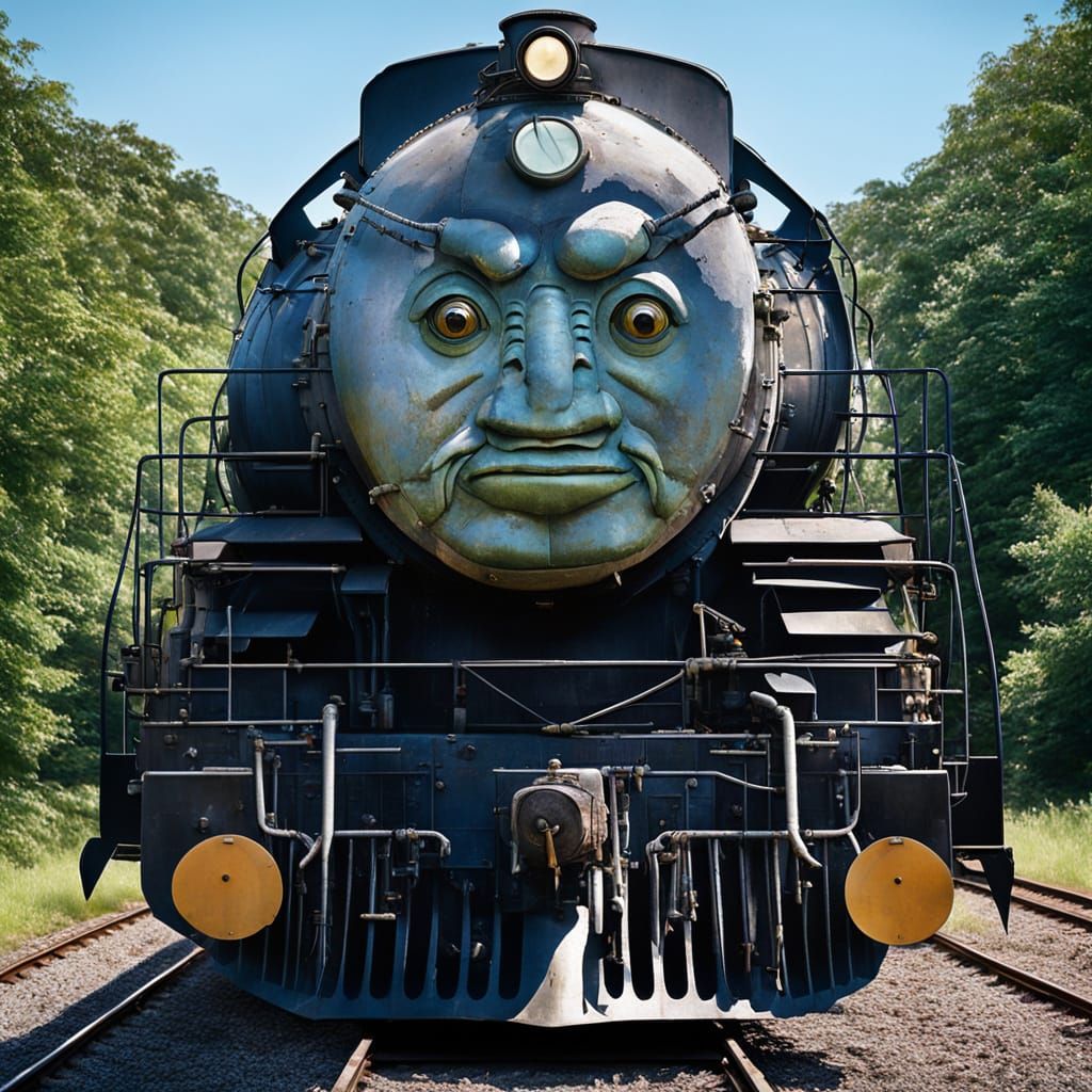 Giant Locomotive with Insect Visage