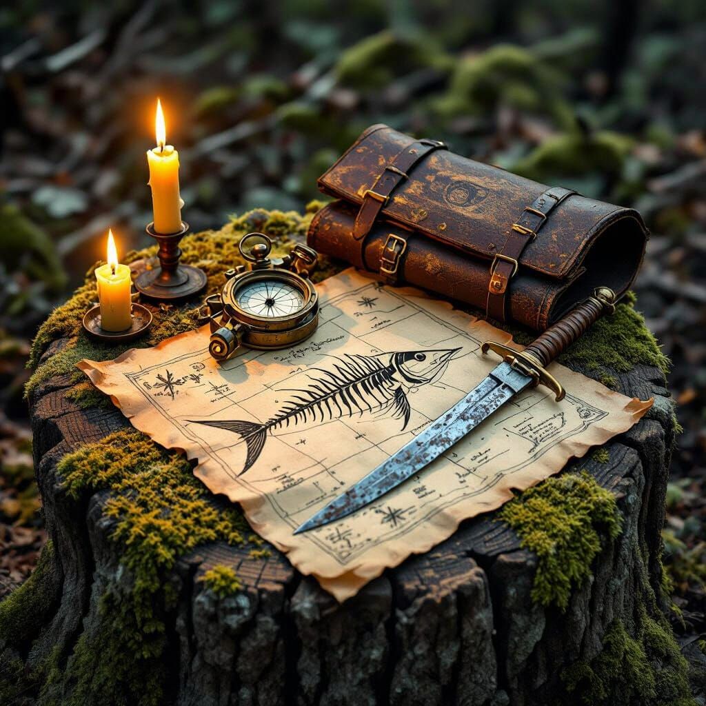 Adventurer's Trove: Sextant, Sword, and Map by Candlelight