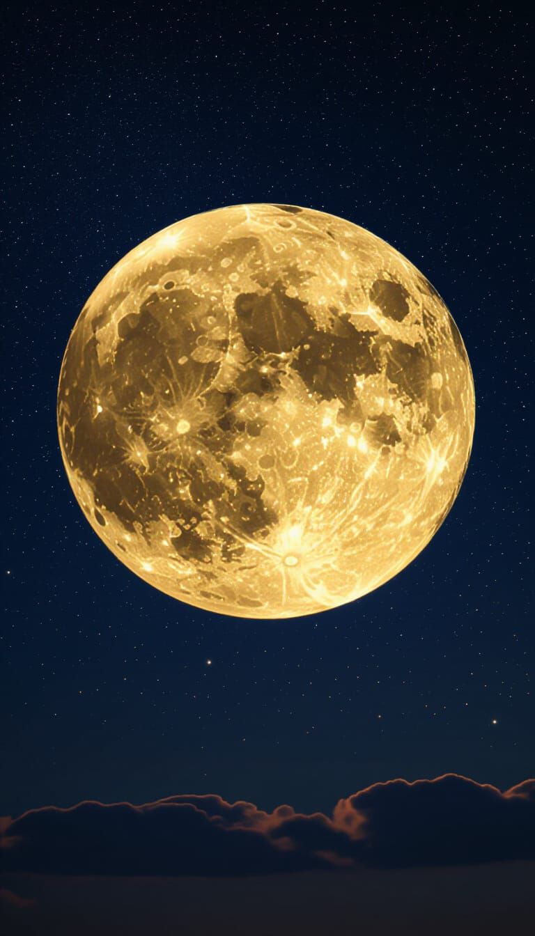 Bright Full Moon in Starry Night Sky