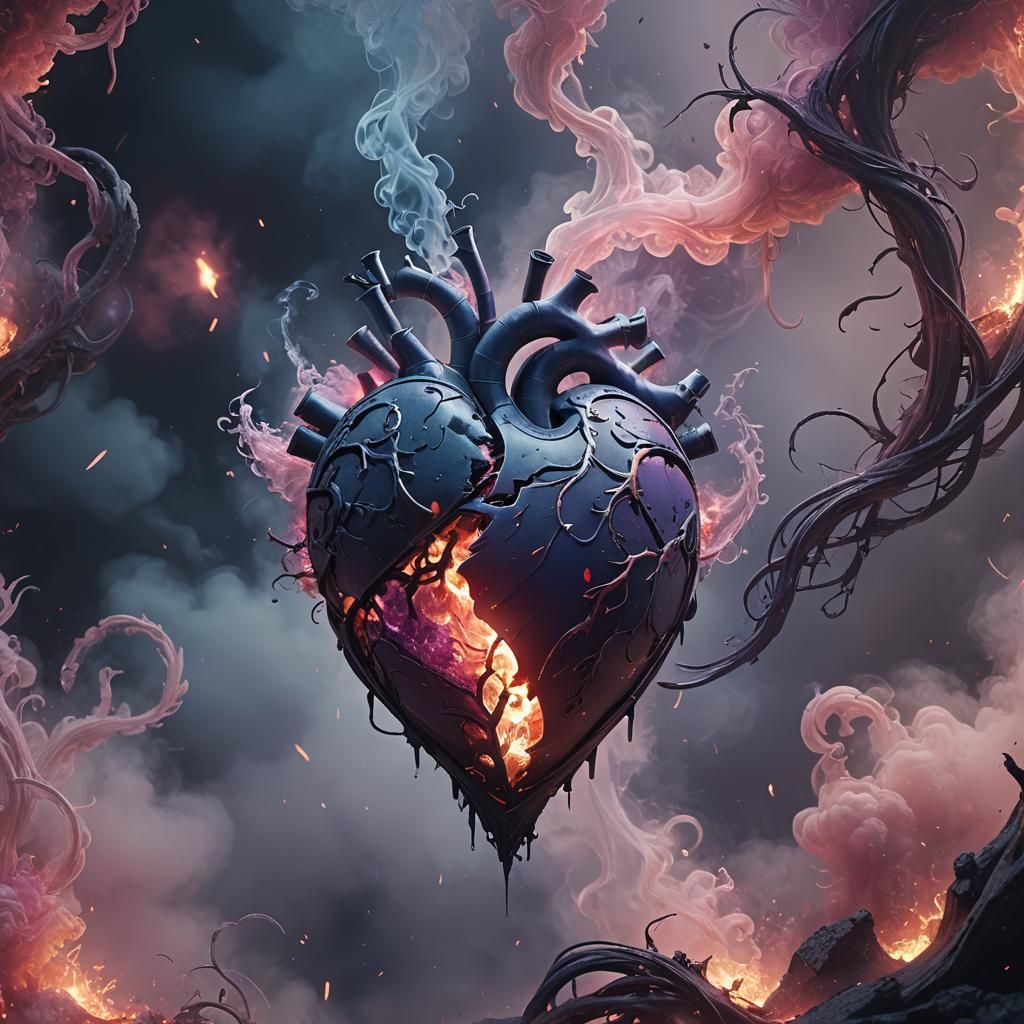 Shattered Heart in Ethereal Smoke: Fantasy Concept Art
