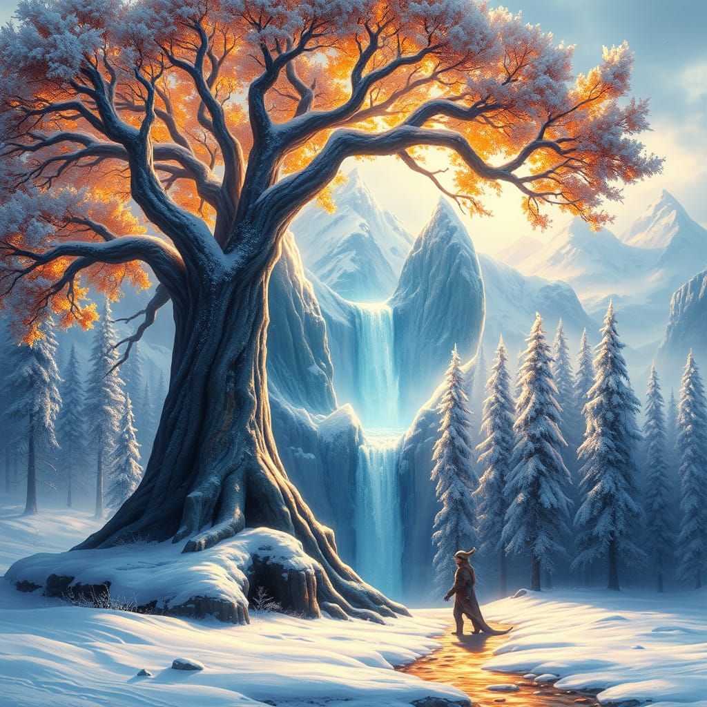 Vibrant Winter Wonderland Portal with Majestic Dragon and Fr...