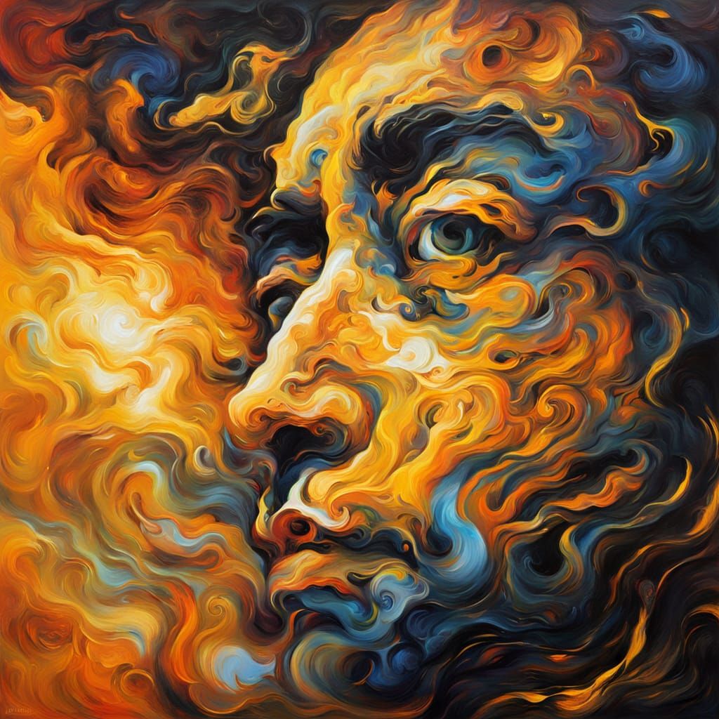 Surreal Figure Seething in Blinding Light, Vibrant Oil Paint...