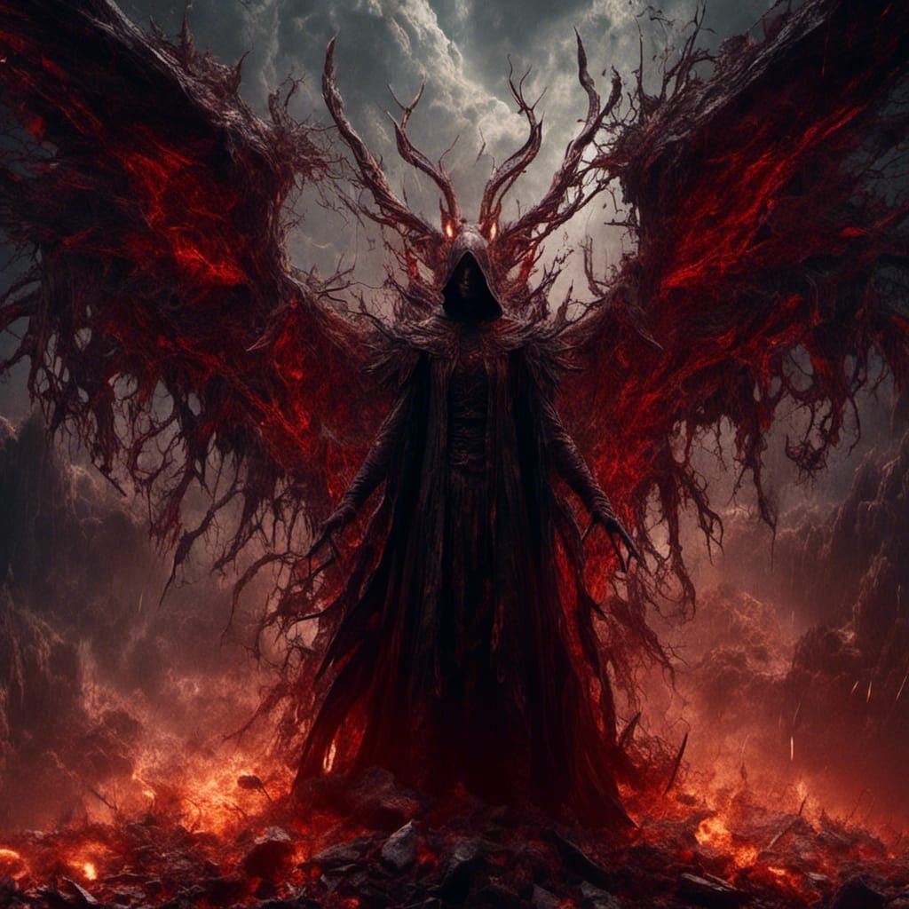 Lucifer with Hellfire Eyes in Macabre Style